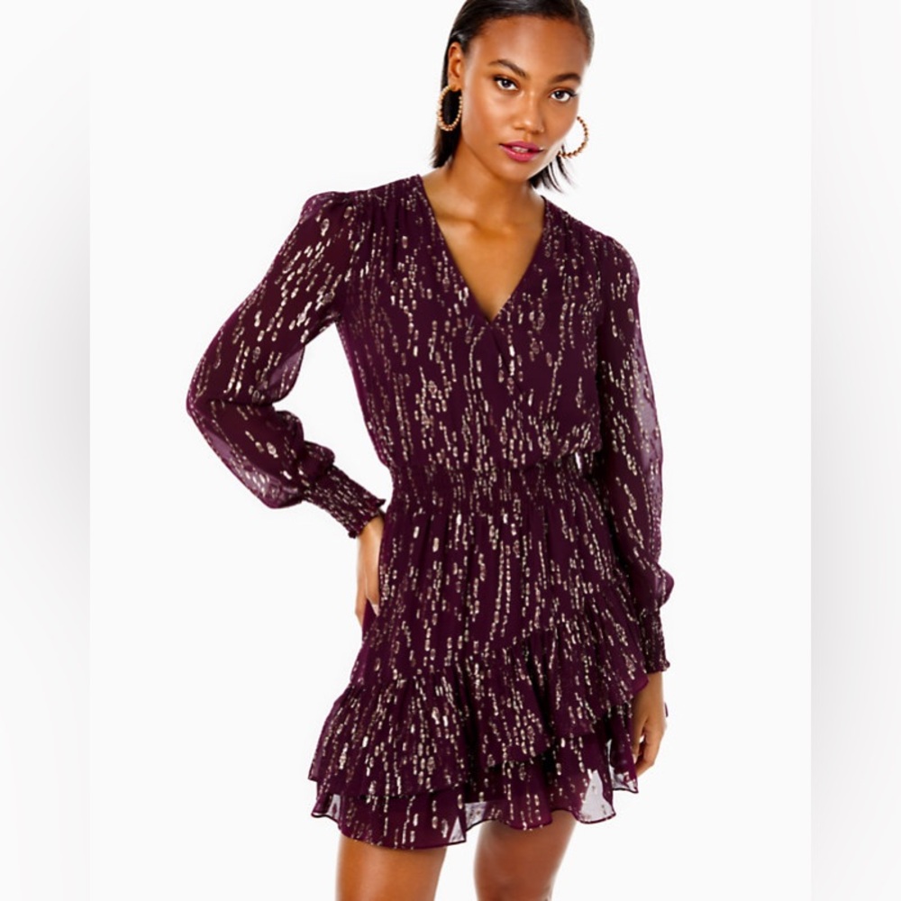 Lilly Pulitzer Cristiana Dress Maroon and Gold